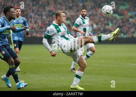 Groningen, Paesi Bassi. 24 Novembre, 2019. GRONINGEN, 24-11-2019, Hitachi la mobilità dei capitali dello stadio di calcio olandese Eredivisie stagione 2019-2020. Groningen - Feyenoord. Kaj Sierhuis di FC Groningen Credito: Pro scatti/Alamy Live News Foto Stock