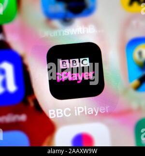 BBC iplayer app,su uno schermo di cellulare Foto Stock