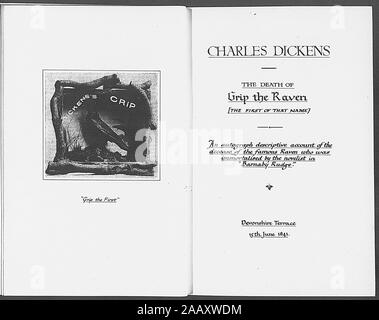 Fletcher, Angus ALS A si riferisce alla morte di grip, raven in Dickens' Barnaby Rudge dattiloscritte con passaggio del libro trattano la Raven 1841 giugno 15 Fletcher, Angus. Sensore ALS. Si riferisce alla morte di grip, raven in Dickens' Barnaby Rudge. Con dattiloscritte passaggio del libro trattano la Raven 1841 giugno 15; Fletcher, Angus. Sensore ALS. Si riferisce alla morte di grip, raven in Dickens' Barnaby Rudge. Con dattiloscritte passaggio del libro trattano la Raven 1841 giugno 15 Foto Stock