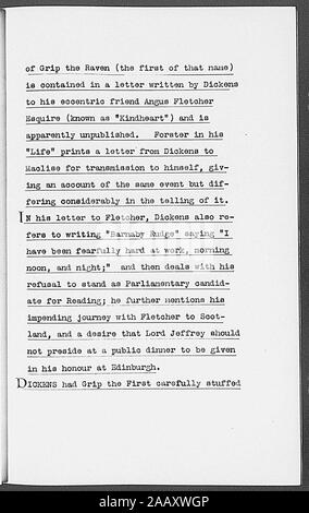 Fletcher, Angus ALS A si riferisce alla morte di grip, raven in Dickens' Barnaby Rudge dattiloscritte con passaggio del libro trattano la Raven 1841 giugno 15 Fletcher, Angus. Sensore ALS. Si riferisce alla morte di grip, raven in Dickens' Barnaby Rudge. Con dattiloscritte passaggio del libro trattano la Raven 1841 giugno 15; Fletcher, Angus. Sensore ALS. Si riferisce alla morte di grip, raven in Dickens' Barnaby Rudge. Con dattiloscritte passaggio del libro trattano la Raven 1841 giugno 15 Foto Stock