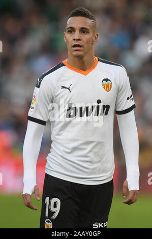 SEVILLA, 23-11-2019. Primera Division campionato spagnolo. LaLiga. Estadio Benito Villamarin. Rodrigo Moreno (Valencia CF) durante il gioco Real Betis - Valencia CF. Foto Stock