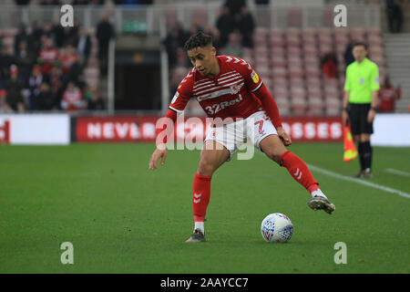 Middlesbrough, Regno Unito. Il 24 novembre 2019. Marcus Tavernier di Middlesbrough durante il cielo di scommessa match del campionato tra Middlesbrough e Hull City al Riverside Stadium, Middlesbrough domenica 24 novembre 2019. Foto Stock