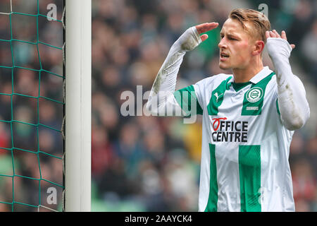 Groningen, Paesi Bassi. 24 Novembre, 2019. GRONINGEN, 24-11-2019, Hitachi la mobilità dei capitali dello stadio di calcio olandese Eredivisie stagione 2019-2020. Groningen - Feyenoord. Kaj Sierhuis di FC Groningen Credito: Pro scatti/Alamy Live News Foto Stock