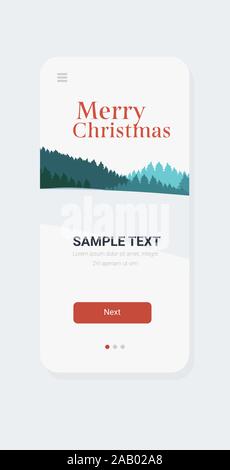 Notte pineta nevicata sfondo felice anno nuovo buon natale holiday celebrazione concetto lo schermo dello smartphone online mobile app greeting card verticale illustrazione vettoriale Illustrazione Vettoriale
