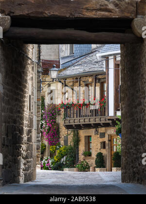 Vista dettagliata del case di villaggio in Puebla de Sanabria, Zamora, Spagna Foto Stock