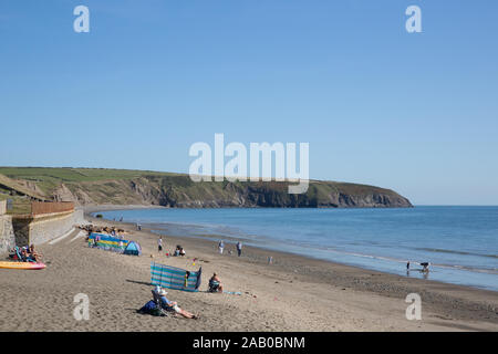 Aberdaron Gwynedd in Galles spiaggia costa e vista da ovest sulla fine del Llyn Peninsula Foto Stock