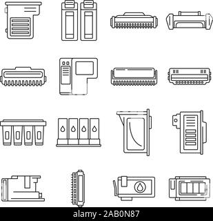 Cartuccia di stampa del set di icone. Set di contorno della cartuccia della stampante icone vettoriali per il web design isolato su sfondo bianco Illustrazione Vettoriale