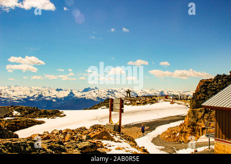 Picco di Whistler. Persone che guardano il panorama dalla vetta di Whistler Mountain Foto Stock