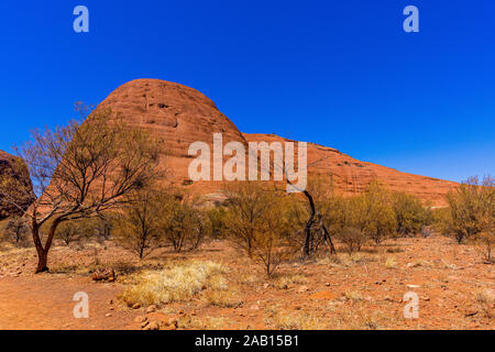 Olgas, Kata-Tjuta, il Parco Nazionale del Territorio del Nord, Australia - 22 Sep 19: Walpa Gorge a piedi attraverso il Olgas è una parte iconica dell'outback australiano. Foto Stock