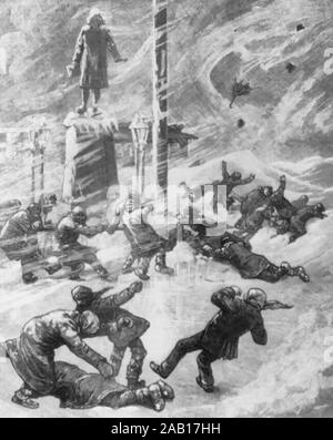 La grande tempesta di Marzo 12th-13th - scena in Printing House Square, New York City, mostrando la forza terribile della Blizzard. 1888 Foto Stock