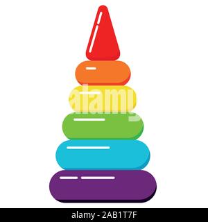 Bambini giocattolo piramide vettoriale design piatto icona illustrazione isolati su sfondo bianco. Illustrazione Vettoriale