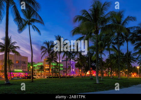 Vista notturna di Miami Beach, Florida Foto Stock