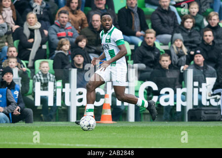 GRONINGEN, 24-11-2019 Euroborg stadium, olandese Eredivisie stagione calcistica 2019/2020 . FC Groningen player Deyovaisio Zeefuik durante la partita FC Groningen - Feyenoord Credito: Pro scatti/Alamy Live News Foto Stock