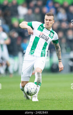 GRONINGEN, 24-11-2019 Euroborg stadium, olandese Eredivisie stagione calcistica 2019/2020 . FC Groningen player Django Warmerdam durante la partita FC Groningen - Feyenoord Credito: Pro scatti/Alamy Live News Foto Stock