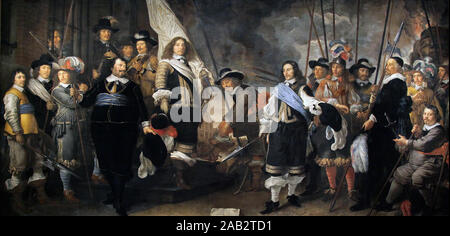 Milizia sotto il Capitano Joan Huydecoper e tenente Frans van Waveren (1648) dal pittore olandese Govert Flinck (1615-1660) Olandese Golden Age Foto Stock