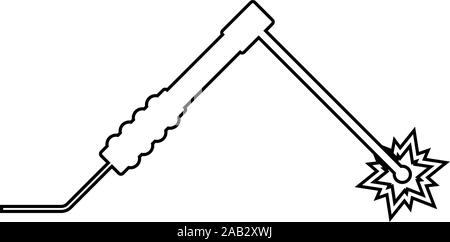 Processo di saldatura scintilla da elettrodo con torcia e lavoro strumenti icona del concetto di schema colore nero illustrazione vettoriale stile piatto semplice immagine Illustrazione Vettoriale
