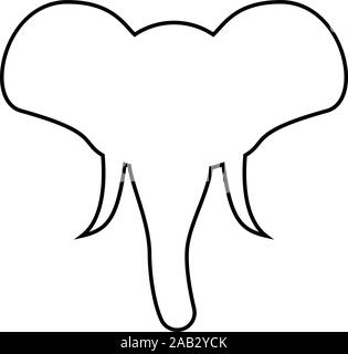 Testa di elefante mascotte silhouette vista frontale africano o indiano icona animale profilo colore nero illustrazione vettoriale stile piatto semplice immagine Illustrazione Vettoriale