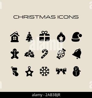 Christmas Icona impostare semplice piatto Stile simboli di Natale. Illustrazione Vettoriale