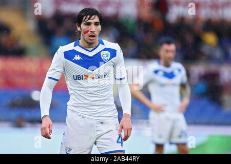 Sandro tonali di Brescia reagisce durante il campionato italiano di Serie A partita di calcio tra Roma e Brescia Calcio il 24 novembre 2019 presso lo Stadio Olimpico di Roma, Italia - Foto Federico Proietti/ESPA-immagini Foto Stock