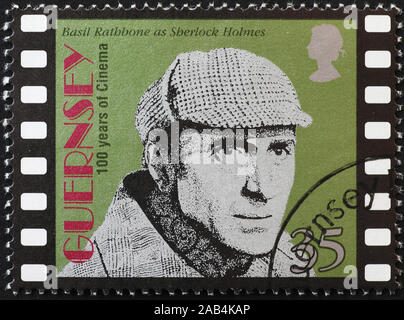 Basil Rathbone come Sherlock Holmes sul francobollo Foto Stock