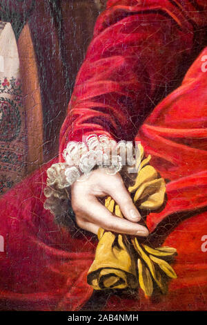 Frammento di tela 'Ritratto della contessa di P. P. Kutaisova', artista Rombauer gen. Guanti in mano Foto Stock