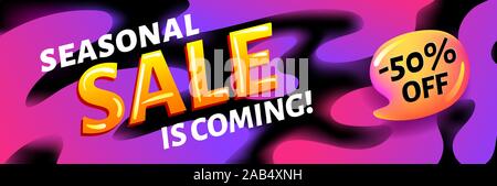 Ssale stagionale è venuta - rosa e nero orizzontale di pubblicità banner web o poster, indicata sulla targhetta del modello colorato con elementi astratti, vettore Illustrazione Vettoriale