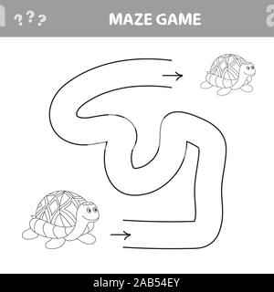Facile labirinto per i più piccoli con una tartaruga - vettore Illustrazione Vettoriale