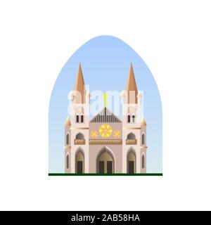 Cattedrale cristiana vettore. Tempio cristiano. La Chiesa cattolica. Costruzione Illustrazione Vettoriale