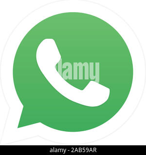 Moderna icona telefono su sfondo bianco Foto Stock