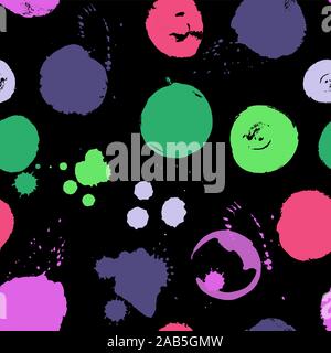 Abstract seamless pattern con acquarello macchie di vettore isolato su sfondo nero Illustrazione Vettoriale