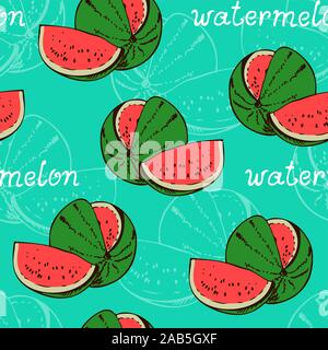 Anguria seamless pattern, frutto dello sfondo con il testo scritto a mano Illustrazione Vettoriale