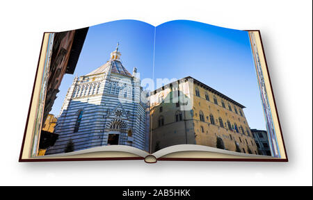 Saint John's battistero nella città di Pistoia (Italia - Toscana) - 3D rendering di un aperto photo book isolati su sfondo bianco - Io sono il proprietario del copyright o Foto Stock