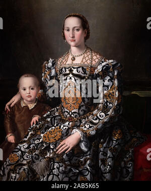 Eleonora di Toledo e suo figlio dalla Bottega di Agnolo Bronzino (1503-1572), olio su pannello, 1545-50. Foto Stock