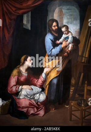 La Santa Famiglia nella bottega del falegname da Bartolomé-Esteban Murillo (1617-1682), olio su tela, c.1647-50 Foto Stock