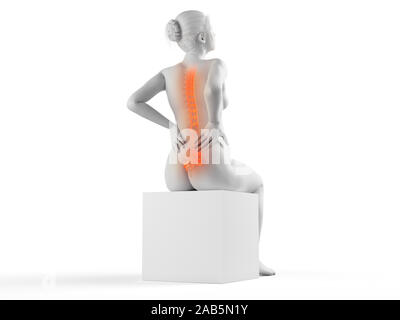 3D Rendering accurato dal punto di vista medico illustrazione di una donna in stato di gravidanza avente un mal di schiena Foto Stock