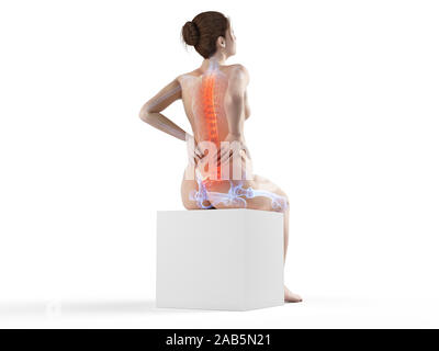 3D Rendering accurato dal punto di vista medico illustrazione di una donna in stato di gravidanza avente un mal di schiena Foto Stock