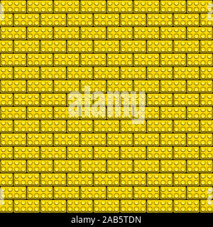 Ein Hintergrund, bestehend aus einer Wand aus Plastikbausteinen in gelber Farbe. Foto Stock