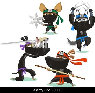 Cane ninja serie cartoon illustrazione, Illustrazione Vettoriale