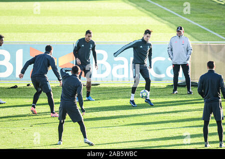 Cristiano Ronaldo della Juventus FC durante la Juventus FC prima della formazione di Champions League: Juventus FC vs Atletico Madrid a Juventus Stadiu Foto Stock