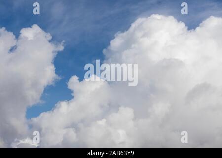 Bianchi e soffici nuvole cumulus contro il cielo blu Foto Stock