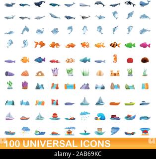 100 universal set di icone. Cartoon illustrazione di 100 icone universali set di vettore isolato su sfondo bianco Illustrazione Vettoriale