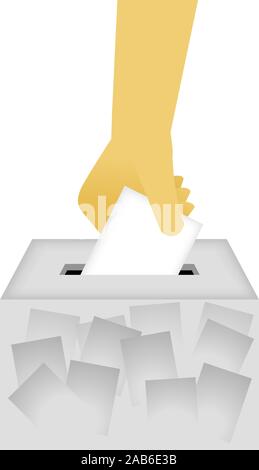 Voto urne con mano umana illustrazione vettoriale. Illustrazione Vettoriale