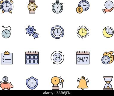 Impostare il tempo di gestione della linea di colore delle icone. Agenda, Calendario, Elenco di controllo e più. Illustrazione Vettoriale