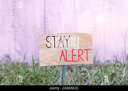 Scrittura testo scrittura di rimanere vigili. Foto concettuale prestando la massima attenzione alle cose intorno a un rapido per vedere o capire pianura carta vuoto collegato al Foto Stock