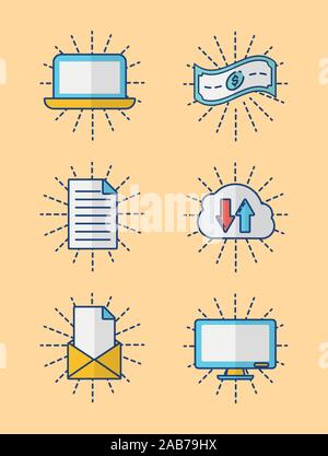 Bundle di fintech impostare le icone Illustrazione Vettoriale