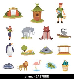 Illustrazione Vettoriale di zoo e parco di segno. Raccolta di zoo e animale icona vettore per il magazzino. Illustrazione Vettoriale