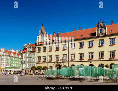 Nuovo Municipio presso la piazza del mercato, Wroclaw, Bassa Slesia voivodato, Polonia, Europa Foto Stock