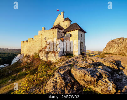 Bobolice Castello Reale, il sentiero delle aquile' nidi, Krakow-Czestochowa Upland (Polacco Jura), voivodato di Slesia, Polonia, Europa Foto Stock