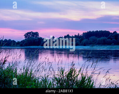 Fiume vistola al tramonto, Mecmierz vicino Kazimierz Dolny, Lublino voivodato, Polonia, Europa Foto Stock