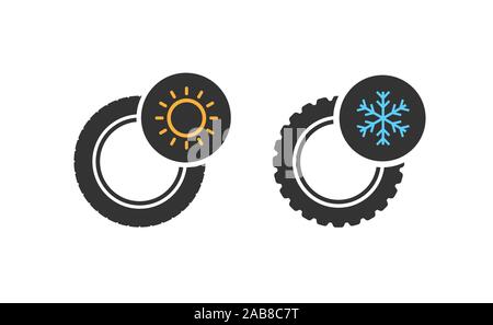 Ruote vettura con gomme invernali ed estive Illustrazione Vettoriale